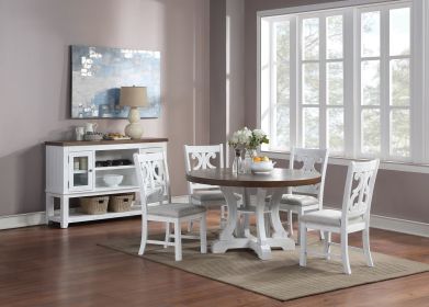 White Color 5pc Dining Set Round Table w 4x Side Chairs Beautiful Look Dining Room Furniture