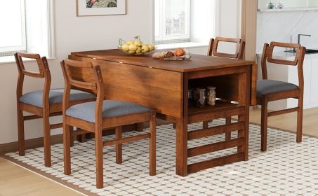TOPMAX Modern 5-Piece 47.2'' Extendable Wood Square Dining Table Set with Two 11.8-inch Drop Leaves (Color: as Pic)