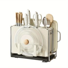 1 Universal Metal Kitchen Knife Holder with Chopping Board Storage, Knife - free. 6 - Slot Large - volume Design (Color: White)